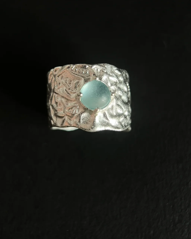 Azure Bloom silver statement ring with round blue stones