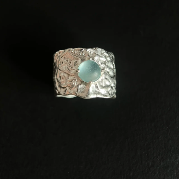 Azure Bloom silver statement ring with round blue stones