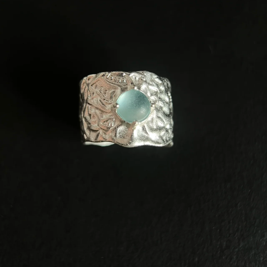 Azure Bloom silver statement ring with round blue stones