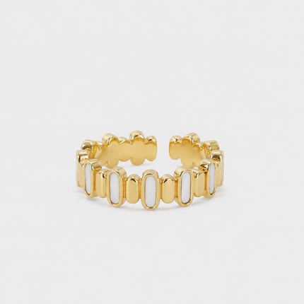 White Enamel Geometric Adjustable Ring