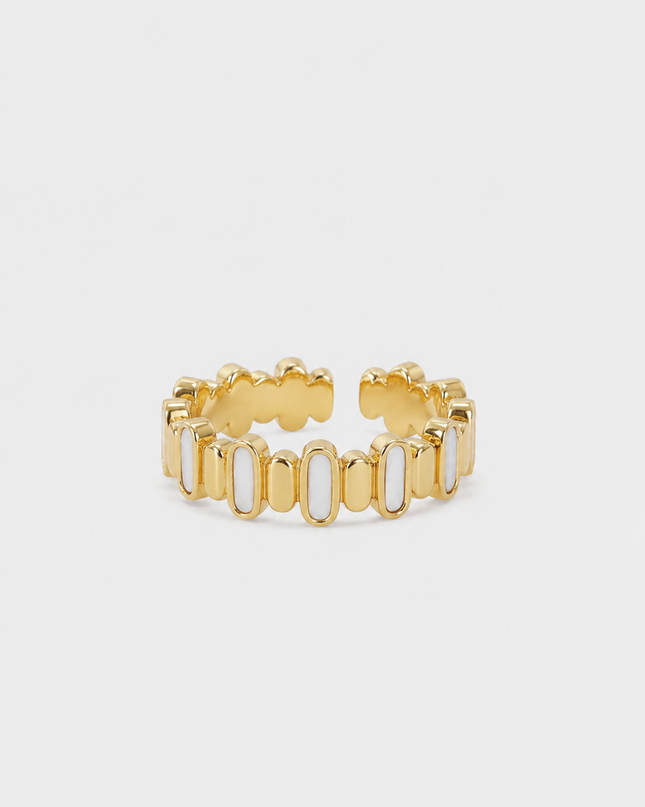 White Enamel Geometric Adjustable Ring