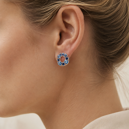 Azure Halo Stud Earrings styled on a model
