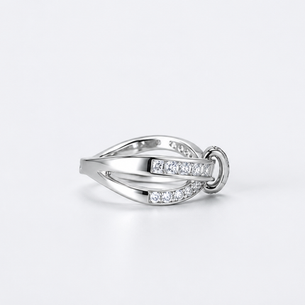 Side view of the silver crisscross ribbon knot ring