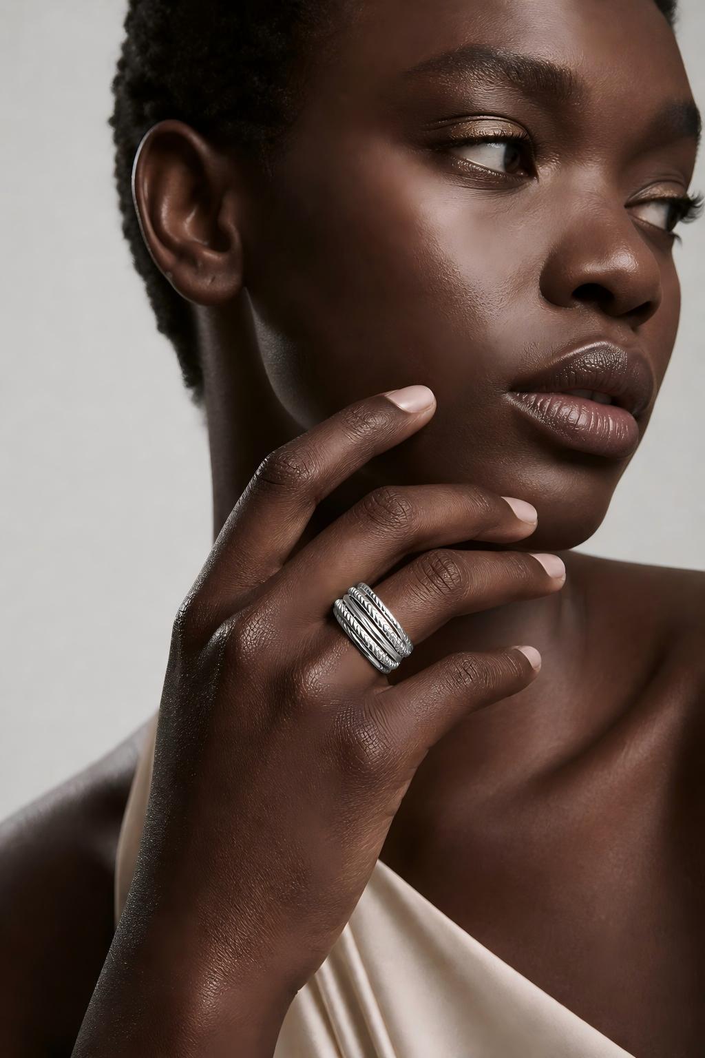 Model wearing the Silver Layered Cuff Ring