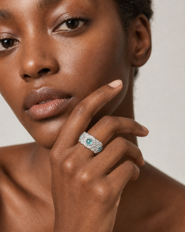 Celeste Silver-Tone Floral Open Ring