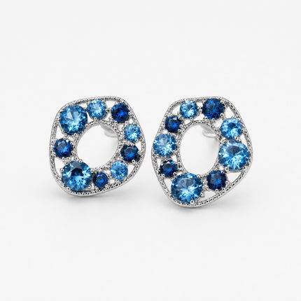 Azure Halo silver stud earrings with blue and clear stones