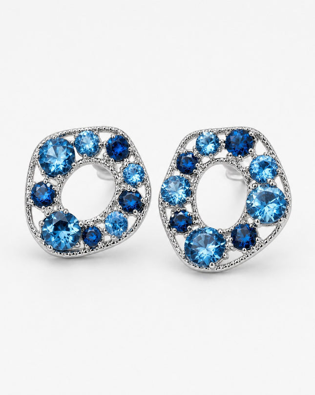 Azure Halo silver stud earrings with blue and clear stones
