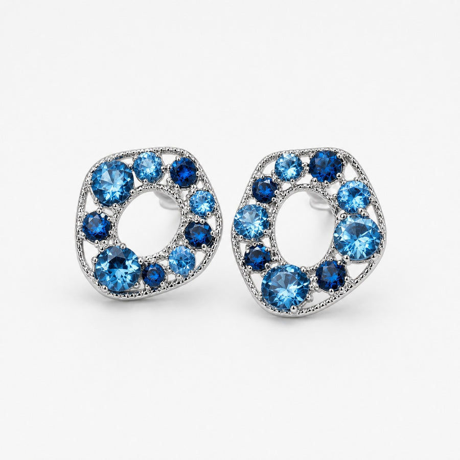 Azure Halo silver stud earrings with blue and clear stones